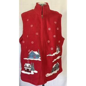 Red Vest Rebecca Malone Size XLarge Christmas Houses Grandma Cottage Core
